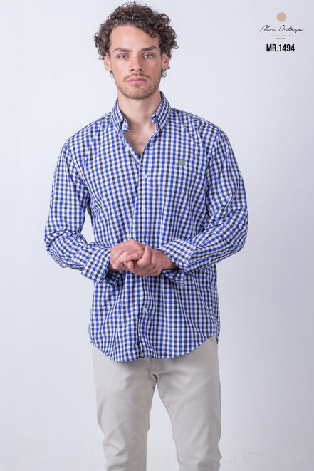 CAMISA CUADROS BLANCO, AZUL Y NEGRO