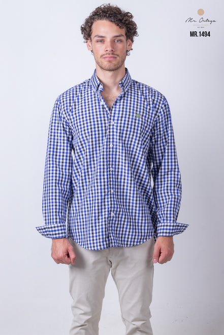 CAMISA CUADROS BLANCO, AZUL Y NEGRO