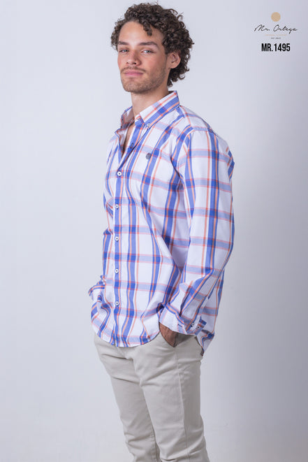 CAMISA CUADROS BLANCO, AZUL Y NARANJA
