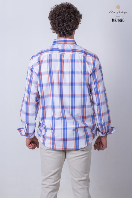 CAMISA CUADROS BLANCO, AZUL Y NARANJA