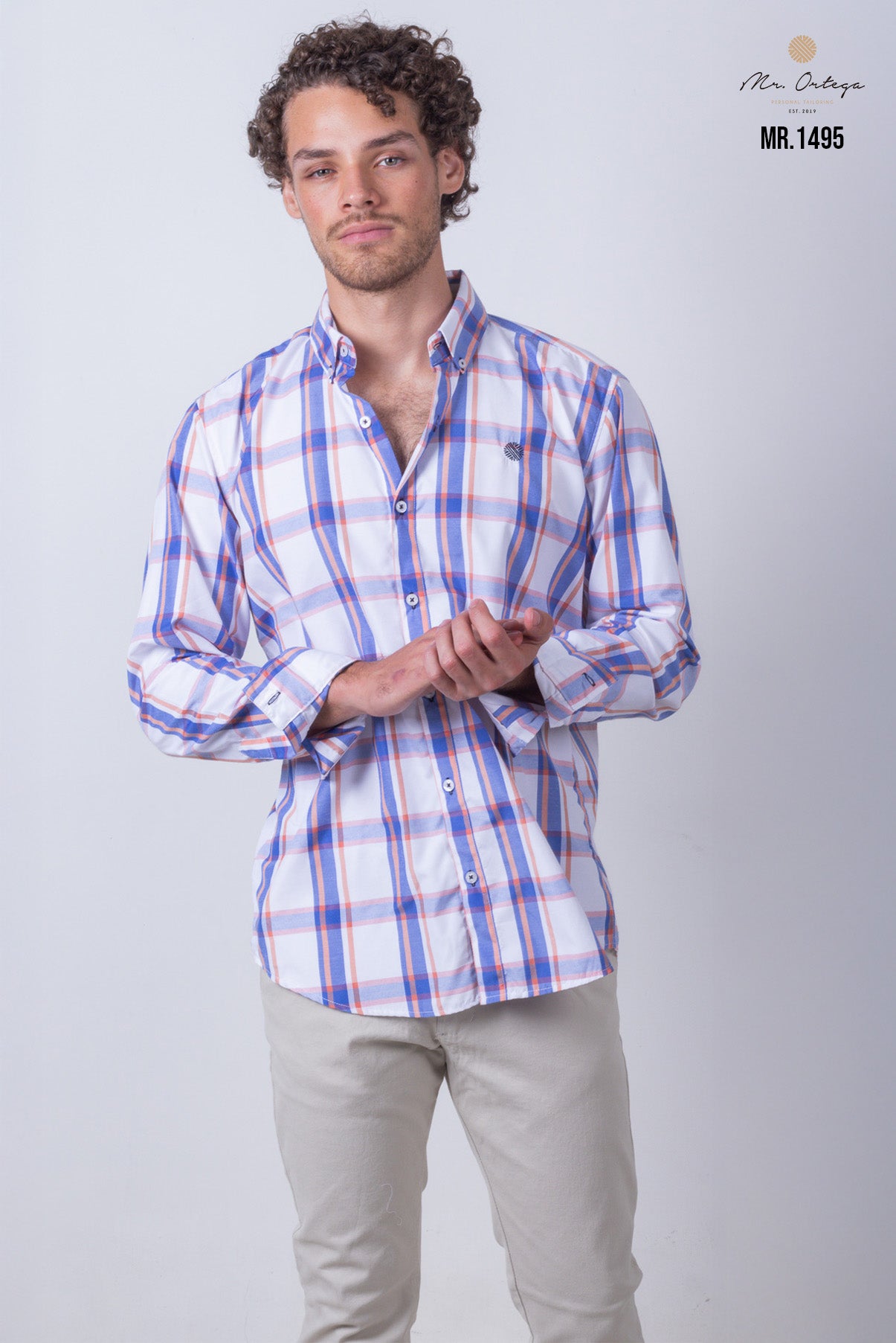 CAMISA CUADROS BLANCO, AZUL Y NARANJA