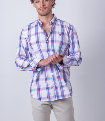 CAMISA CUADROS BLANCO, AZUL Y NARANJA