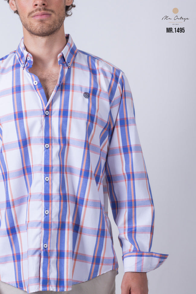 CAMISA CUADROS BLANCO, AZUL Y NARANJA