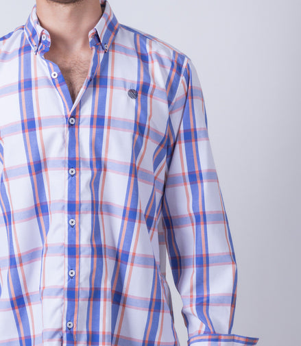 CAMISA CUADROS BLANCO, AZUL Y NARANJA