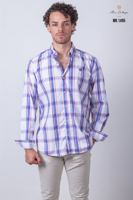 CAMISA CUADROS BLANCO, AZUL Y NARANJA