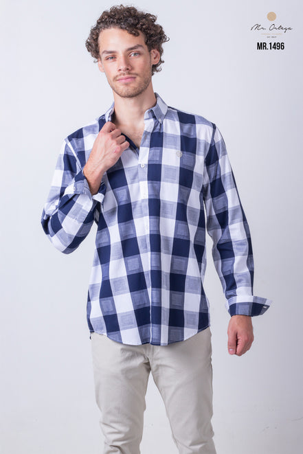 CAMISA CUADROS AZUL Y BLANCO