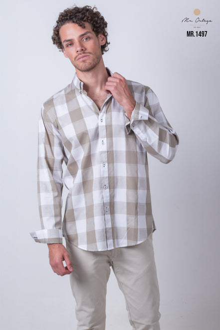 CAMISA CUADROS CAFE Y BLANCO