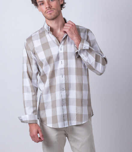 CAMISA CUADROS CAFE Y BLANCO