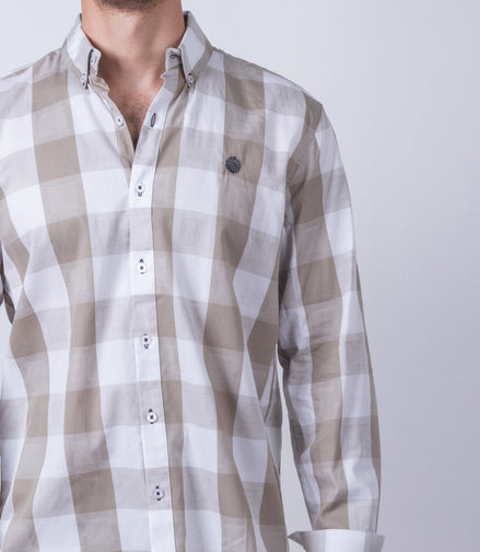CAMISA CUADROS CAFE Y BLANCO