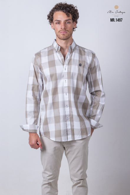 CAMISA CUADROS CAFE Y BLANCO