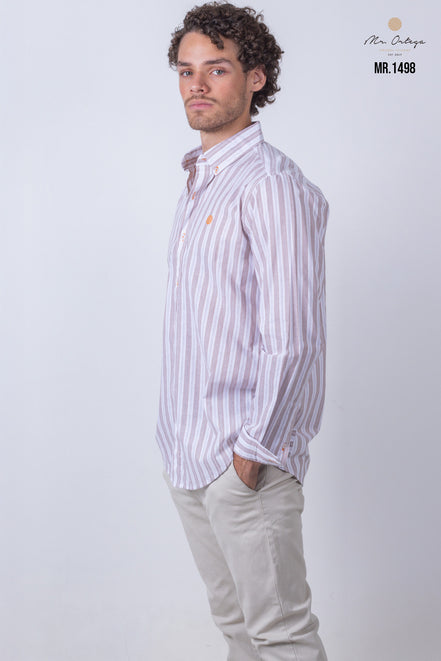 CAMISA RAYAS CAFE Y BLANCO