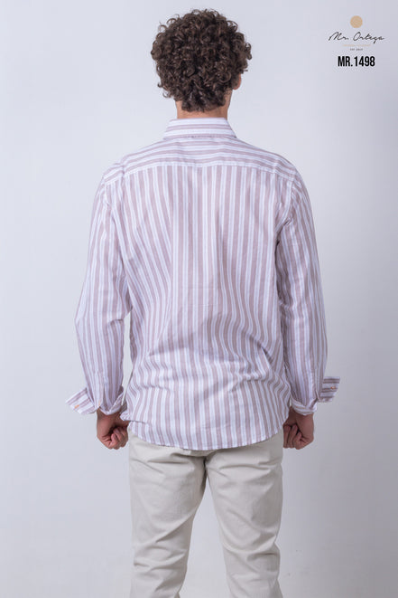 CAMISA RAYAS CAFE Y BLANCO