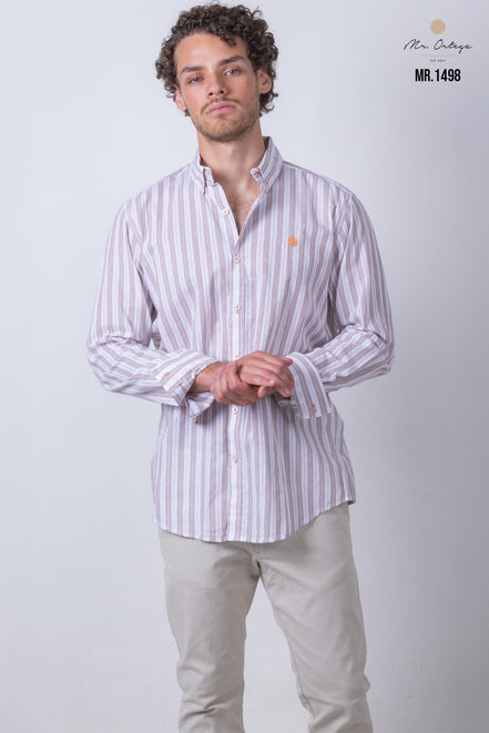 CAMISA RAYAS CAFE Y BLANCO