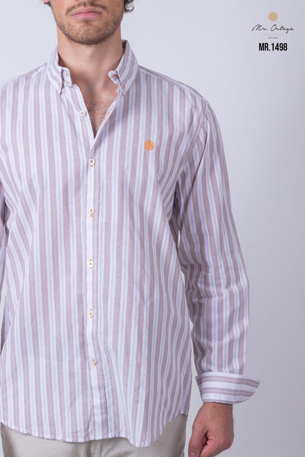 CAMISA RAYAS CAFE Y BLANCO