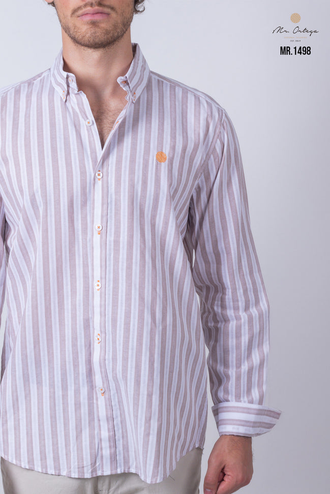 CAMISA RAYAS CAFE Y BLANCO