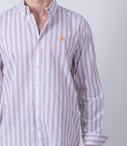 CAMISA RAYAS CAFE Y BLANCO