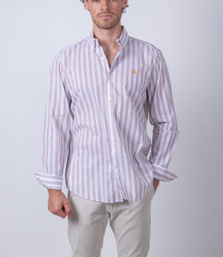 CAMISA RAYAS CAFE Y BLANCO