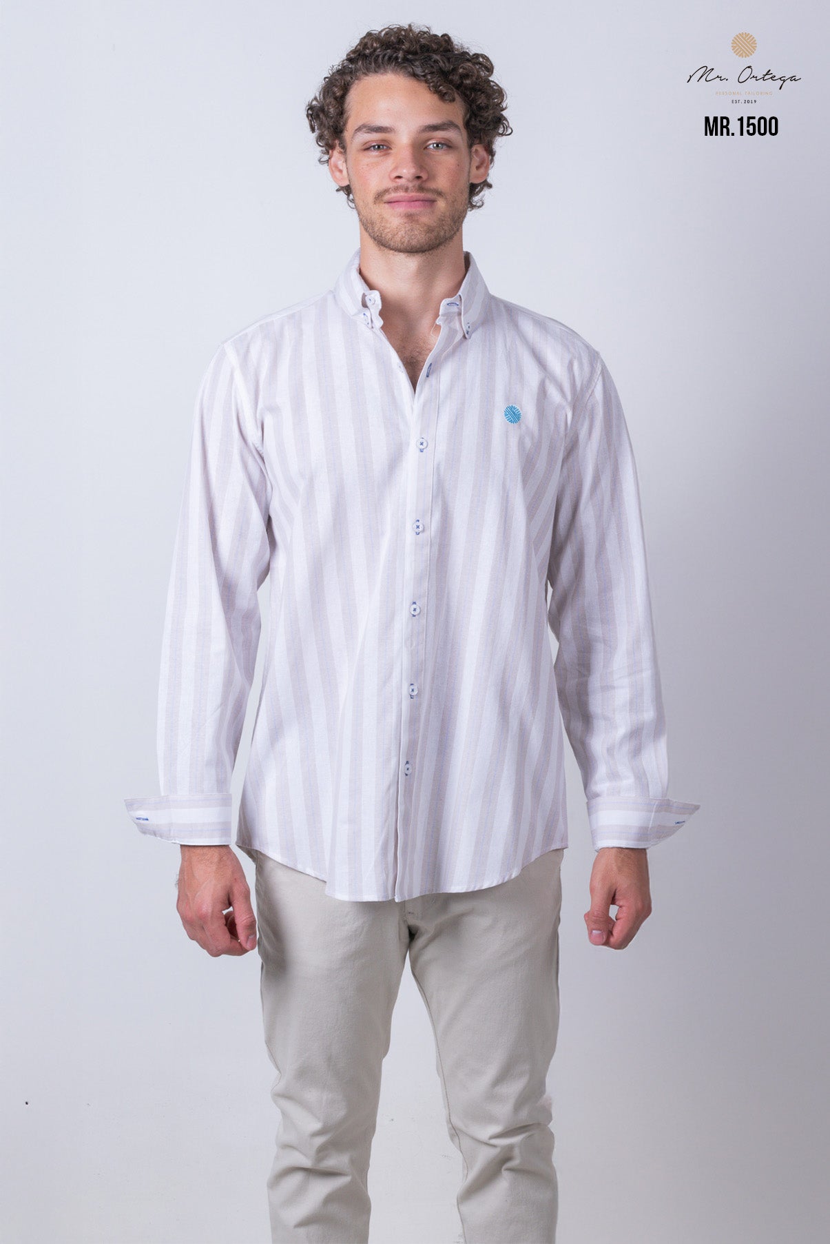 CAMISA RAYAS BEIGE, CAFE Y AZUL