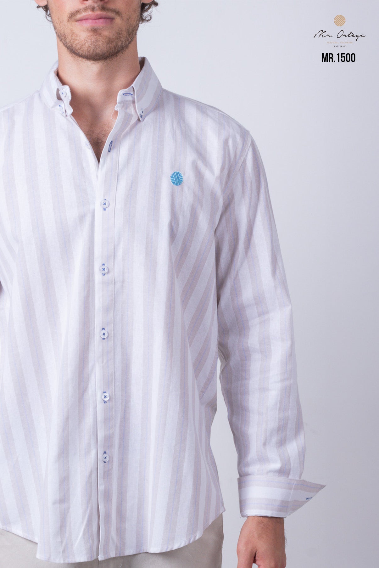 CAMISA RAYAS BEIGE, CAFE Y AZUL
