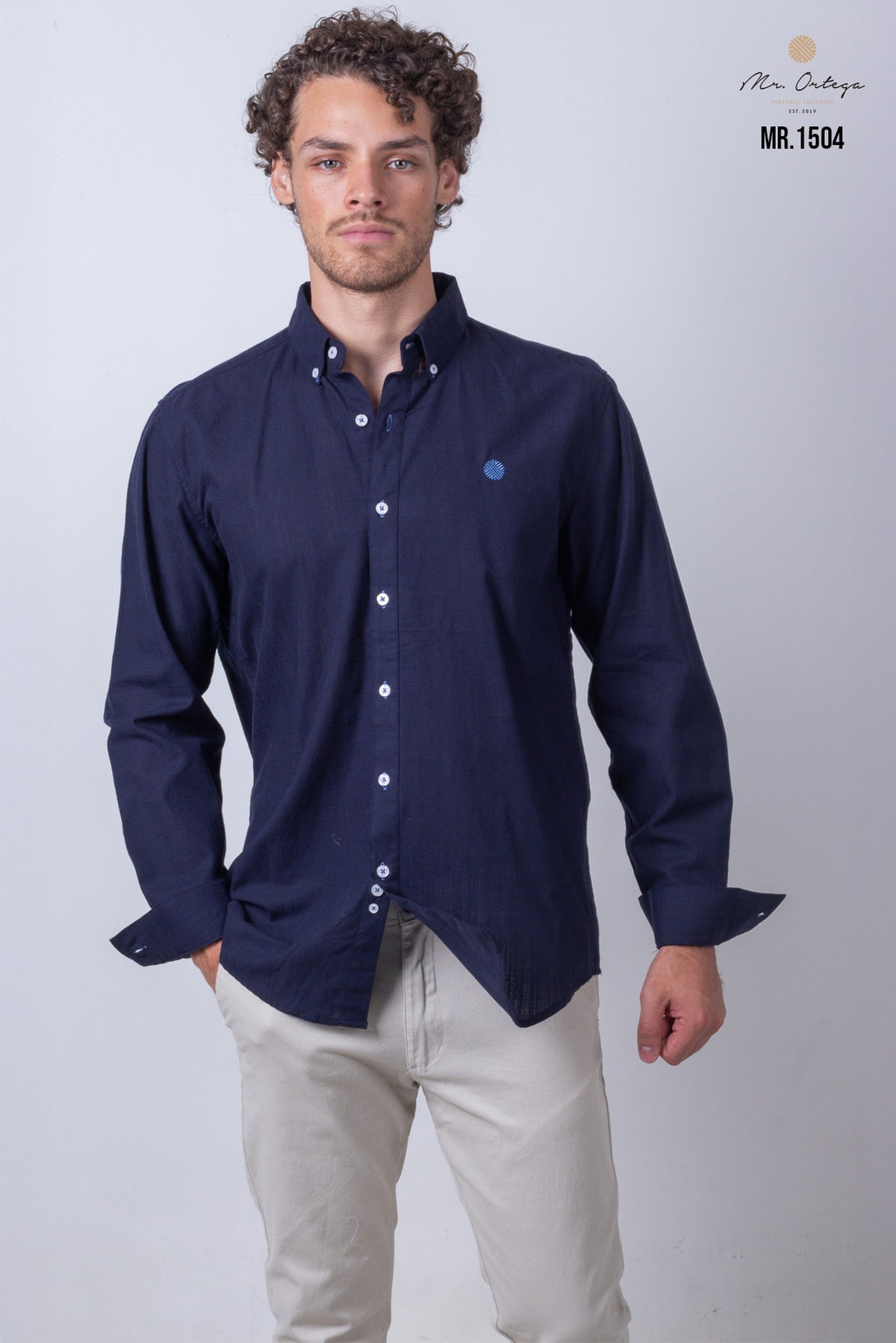 CAMISA LISA AZUL MARINO MANGA LARGA