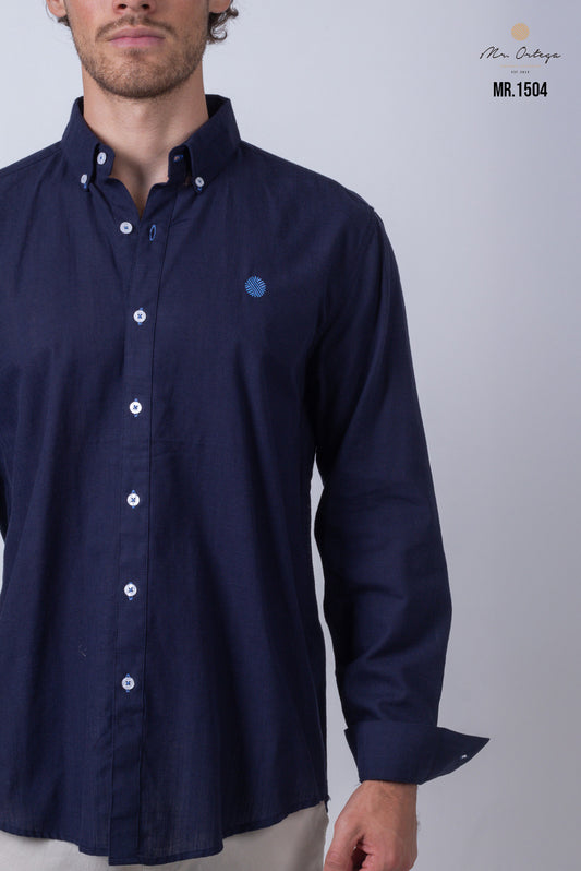 CAMISA LISA AZUL MARINO MANGA LARGA