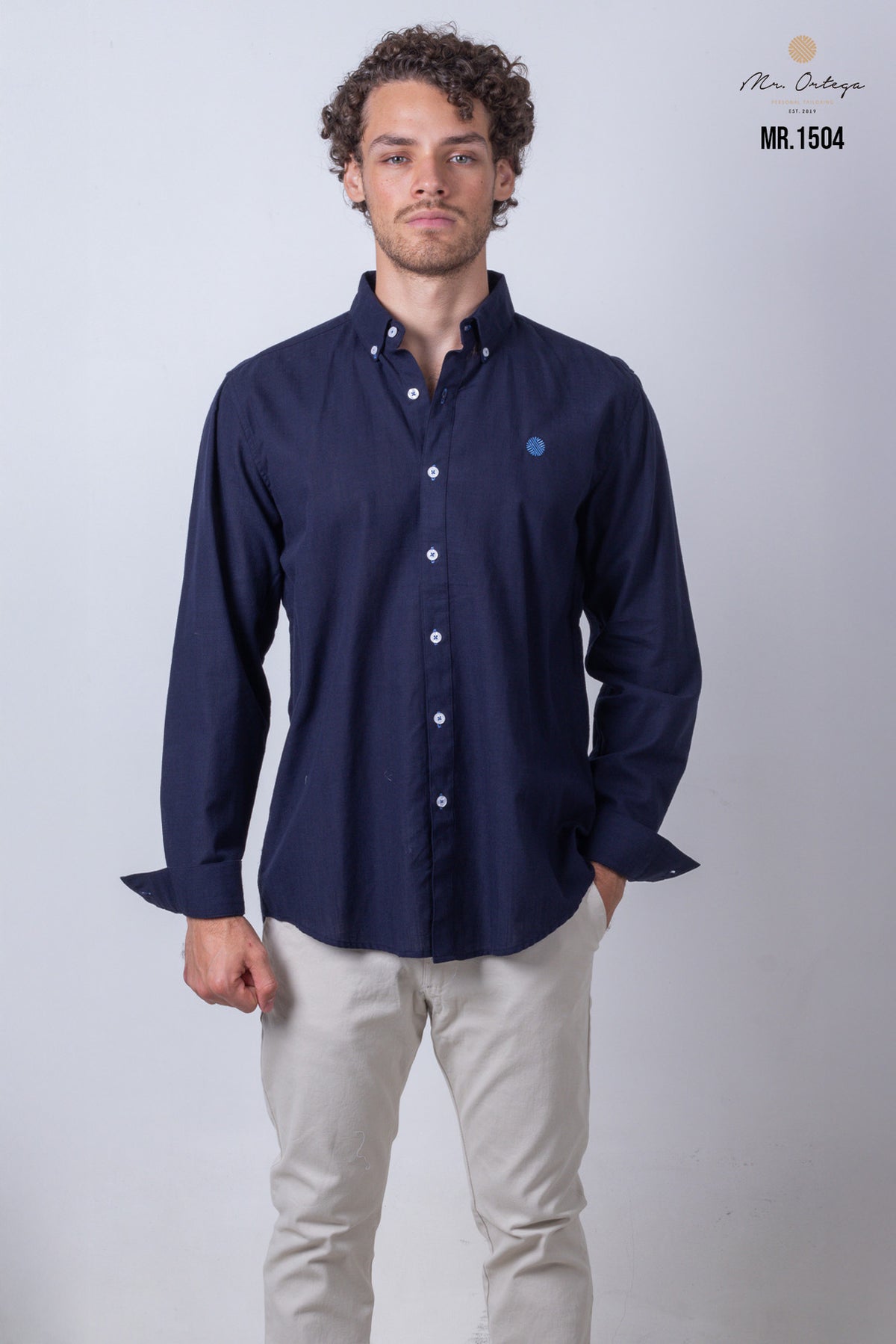 CAMISA LISA AZUL MARINO MANGA LARGA