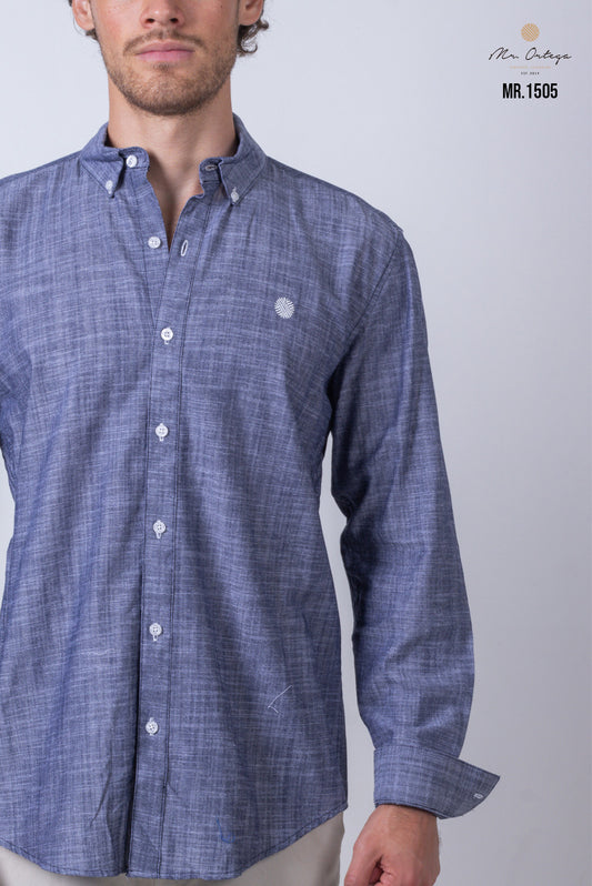 CAMISA LISA AZUL MARINO MANGA LARGA
