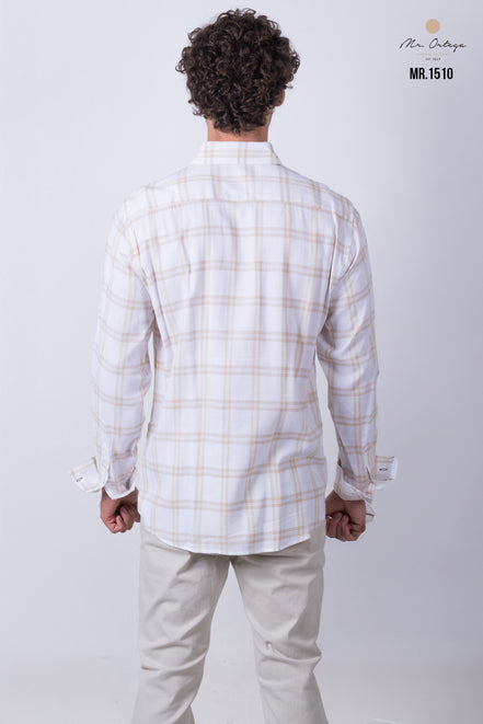 CAMISA CUADROS BEIGE Y BLANCO