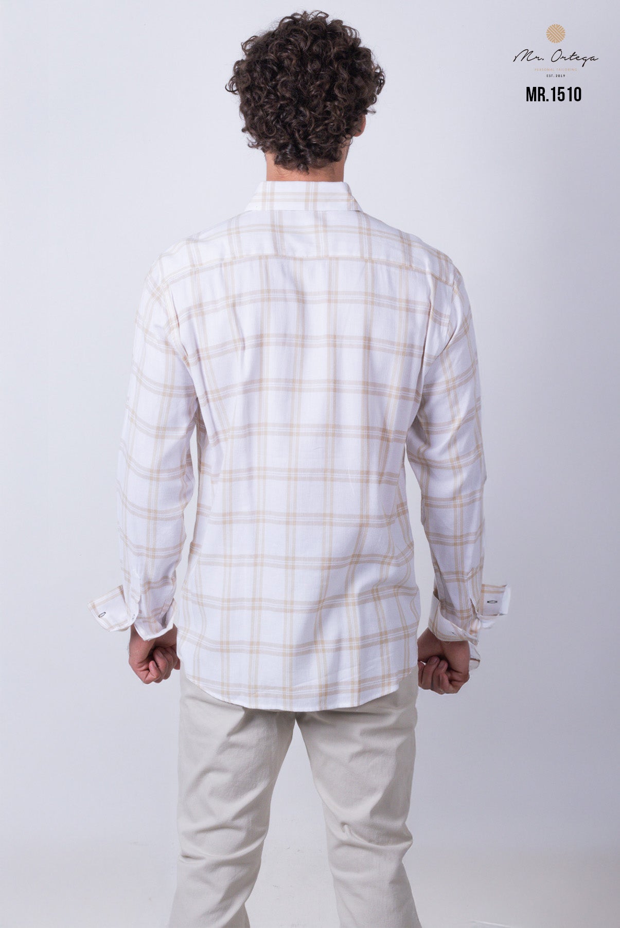 CAMISA CUADROS BEIGE Y BLANCO