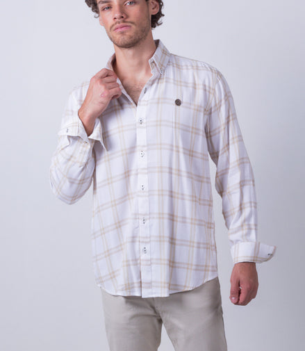 CAMISA CUADROS BEIGE Y BLANCO