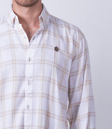 CAMISA CUADROS BEIGE Y BLANCO
