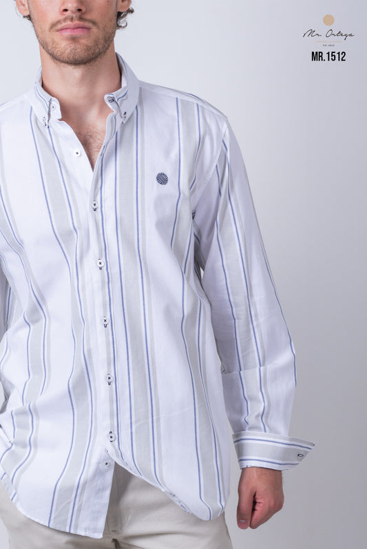 CAMISA RAYAS BLANCO, AZUL Y VERDE MANGA LARGA