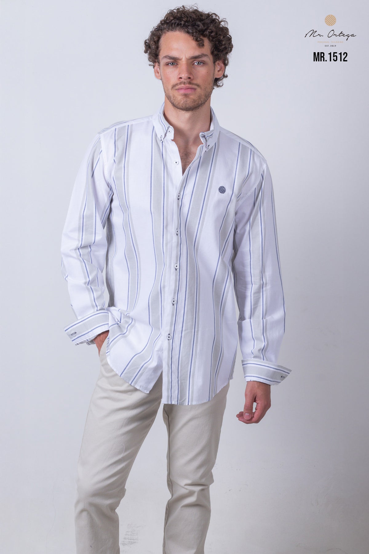 CAMISA RAYAS BLANCO, AZUL Y VERDE MANGA LARGA
