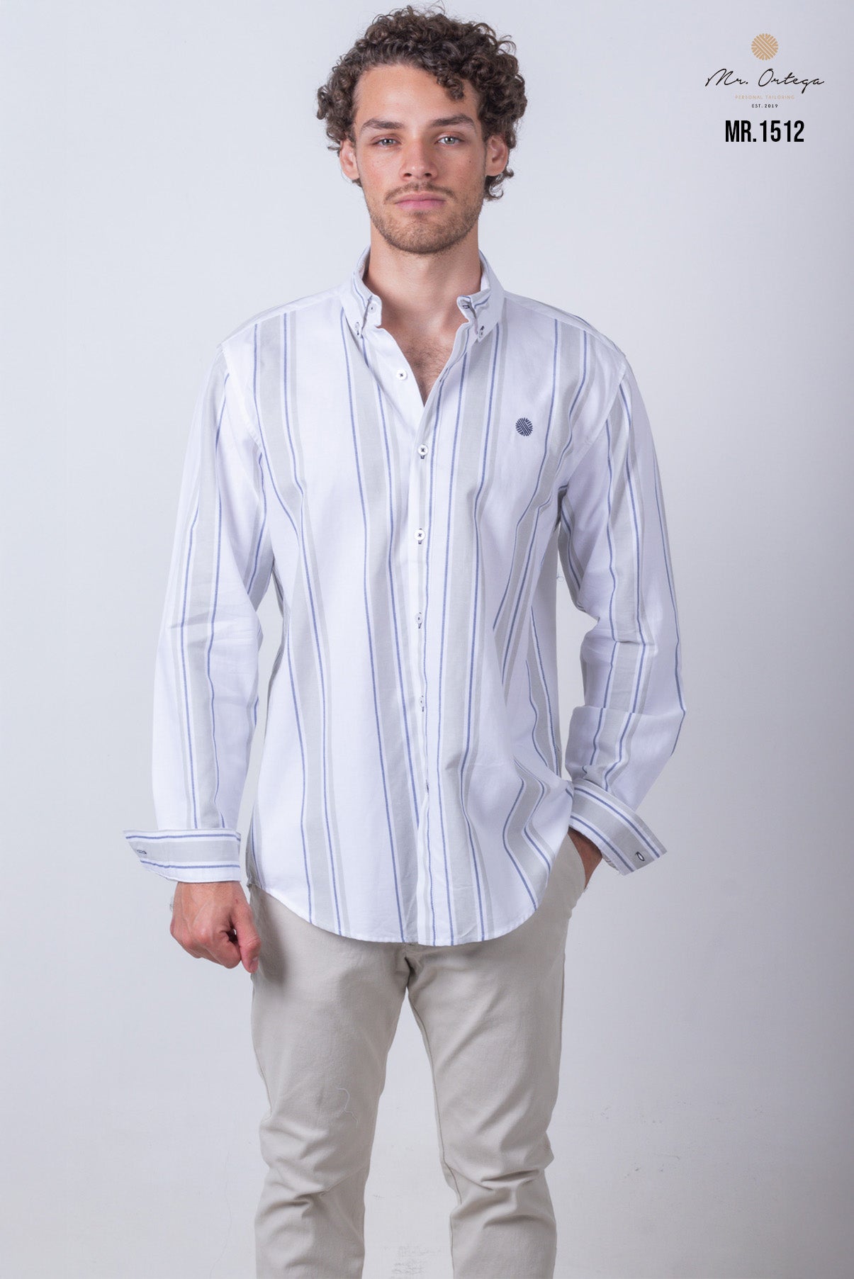 CAMISA RAYAS BLANCO, AZUL Y VERDE MANGA LARGA