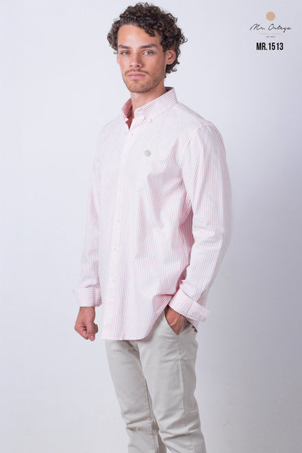 CAMISA RAYAS SALMON Y BLANCO