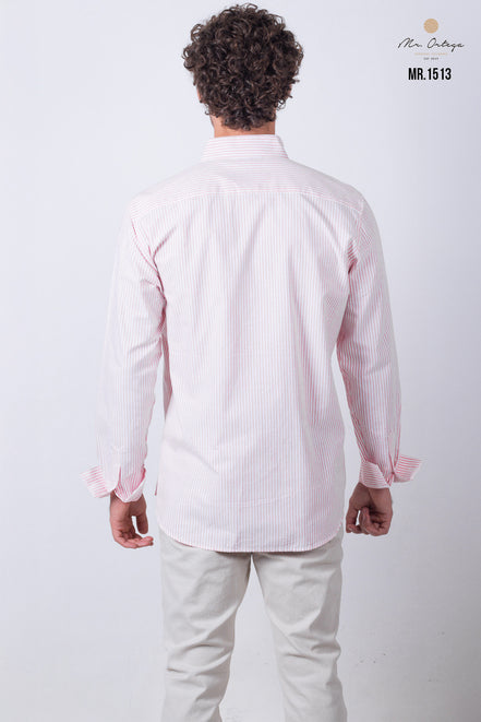 CAMISA RAYAS SALMON Y BLANCO