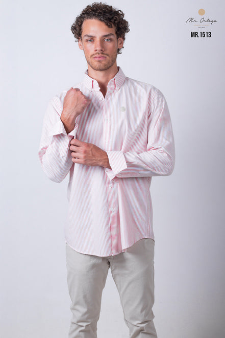 CAMISA RAYAS SALMON Y BLANCO