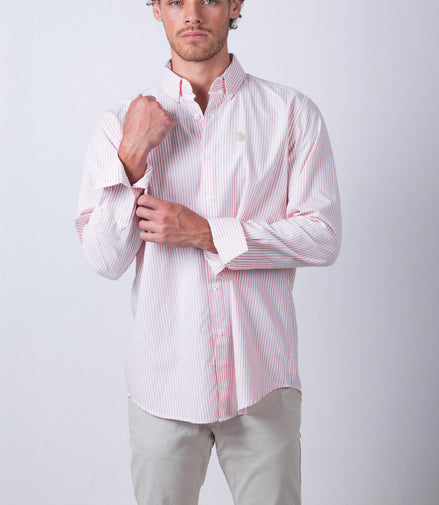 CAMISA RAYAS SALMON Y BLANCO