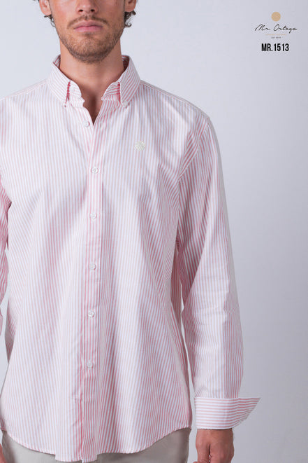 CAMISA RAYAS SALMON Y BLANCO