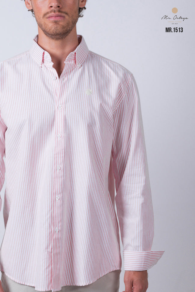 CAMISA RAYAS SALMON Y BLANCO