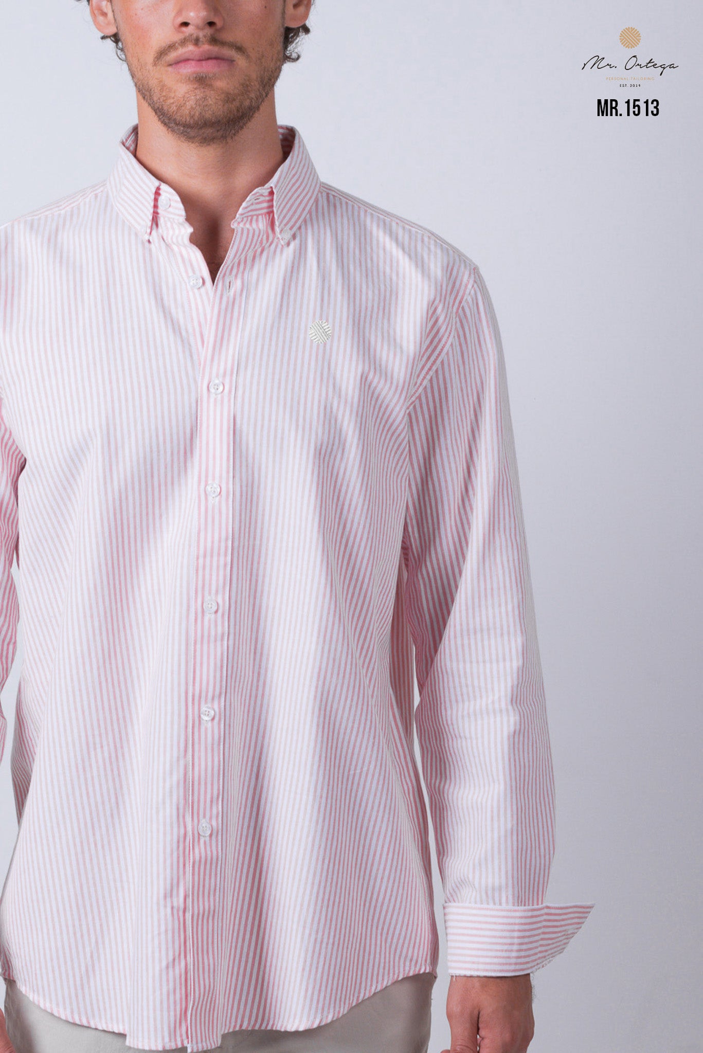 CAMISA RAYAS SALMON Y BLANCO