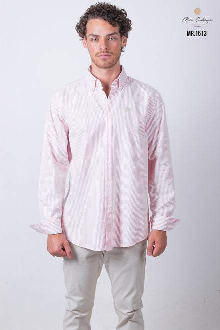 CAMISA RAYAS SALMON Y BLANCO