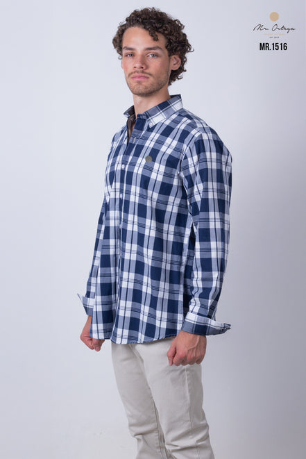 CAMISA CUADROS AZUL MARINO Y BLANCO