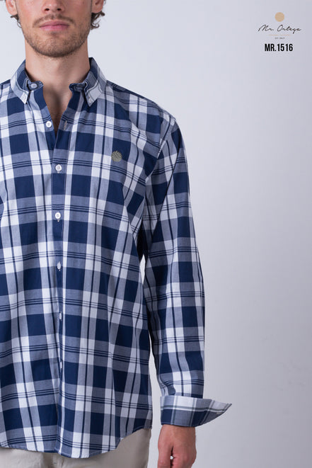 CAMISA CUADROS AZUL MARINO Y BLANCO