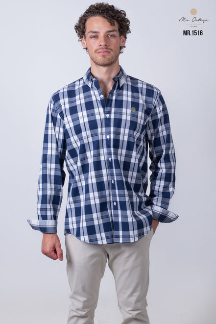 CAMISA CUADROS AZUL MARINO Y BLANCO