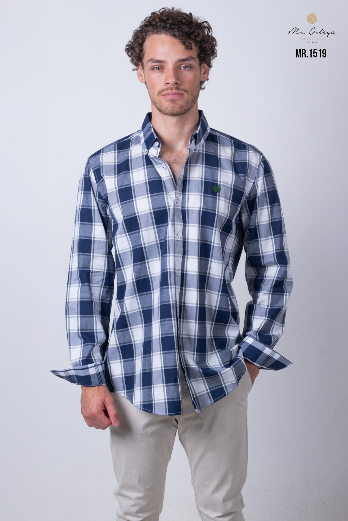 CAMISA CUADROS AZUL, BLANCO Y VERDE MANGA LARGA