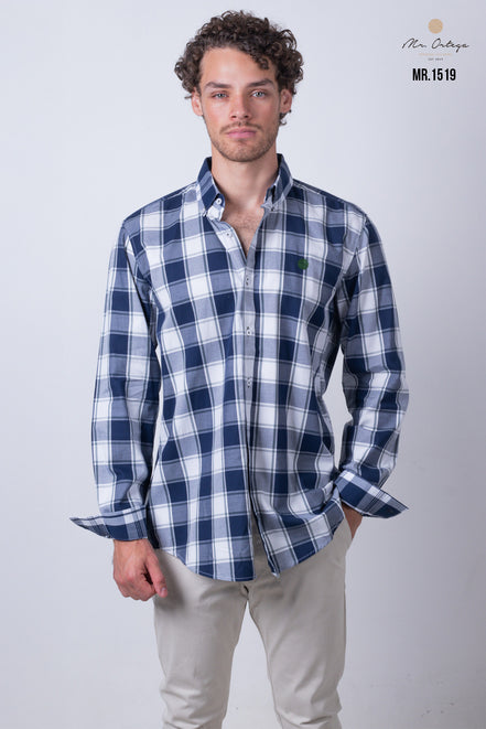 CAMISA CUADROS AZUL, BLANCO Y VERDE