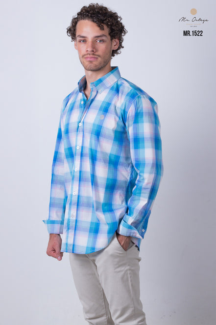 CAMISA CUADROS AZUL, ROSA Y BLANCO