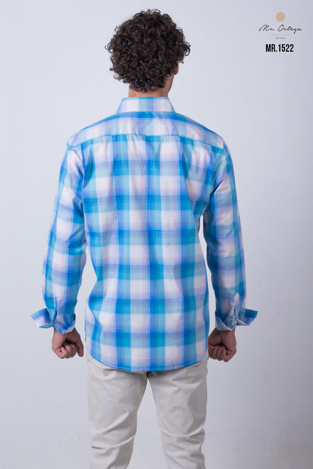 CAMISA CUADROS AZUL, ROSA Y BLANCO