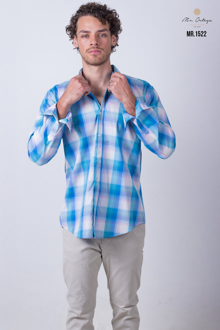 CAMISA CUADROS AZUL, ROSA Y BLANCO